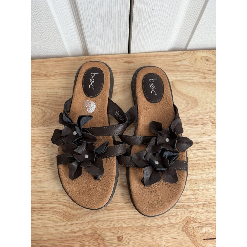 BORN Sandals Brown Leather Thong Style Sz 7M Flower